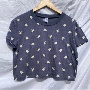 Navy and white star cropped tee